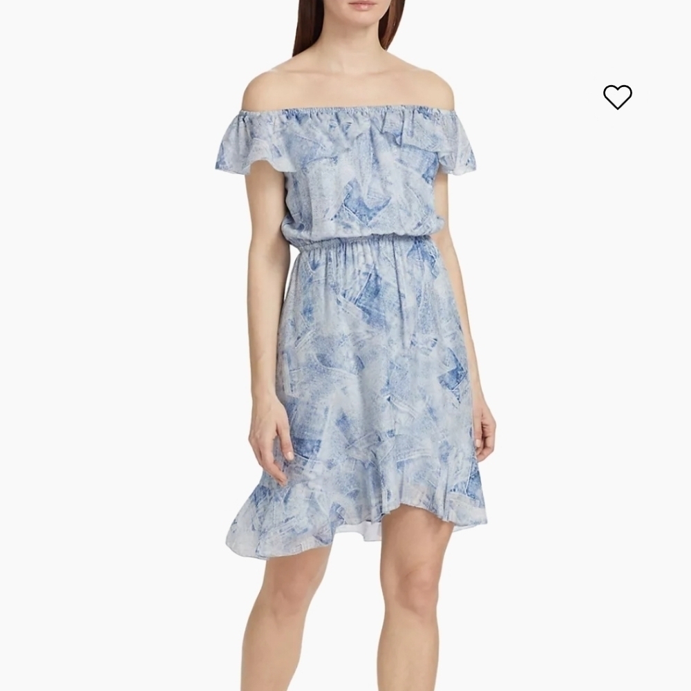 L'AGENCE Leonie Denim-Inspired Off Shoulder Silk Mini dress Size Small